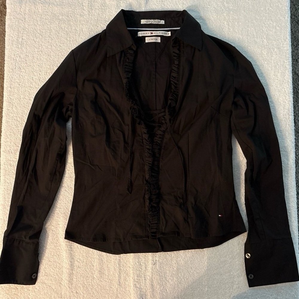 Tommy Hilfiger Black Ruffled Fitted Shirt